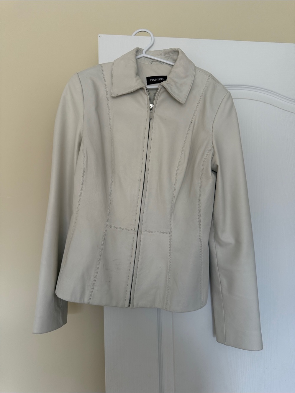 Danier Cream Zip-Front Leather Jacket